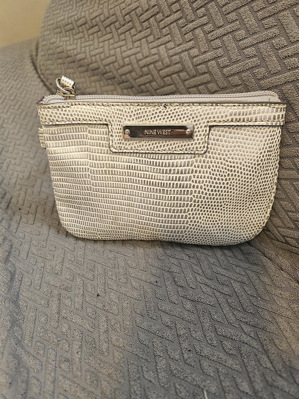 Nine West Silver Lizard-Embossed Zip Cosmetic Pouch